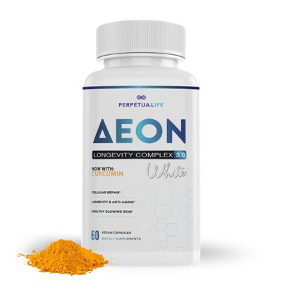PERPETUA.LIFE AEON White Liposomal NAD Longevity Complex, with Curcumin, NAD, NR, Astaxanthin, AKG, Apigenin, Glycine, Anti-Aging Supplement, Vegan, 60 Capsules