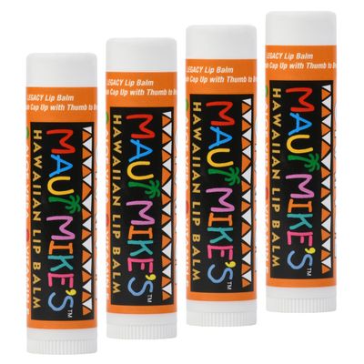 Maui Mike&#39;s Lip Balm in Orange (4 Pack) Vitamin E, Aloe Vera and Beeswax. Take Your Lips on a Hawaiian Vacation. Moisturizing and Smooth. Glides on Smooth Like the Perfect Wave.