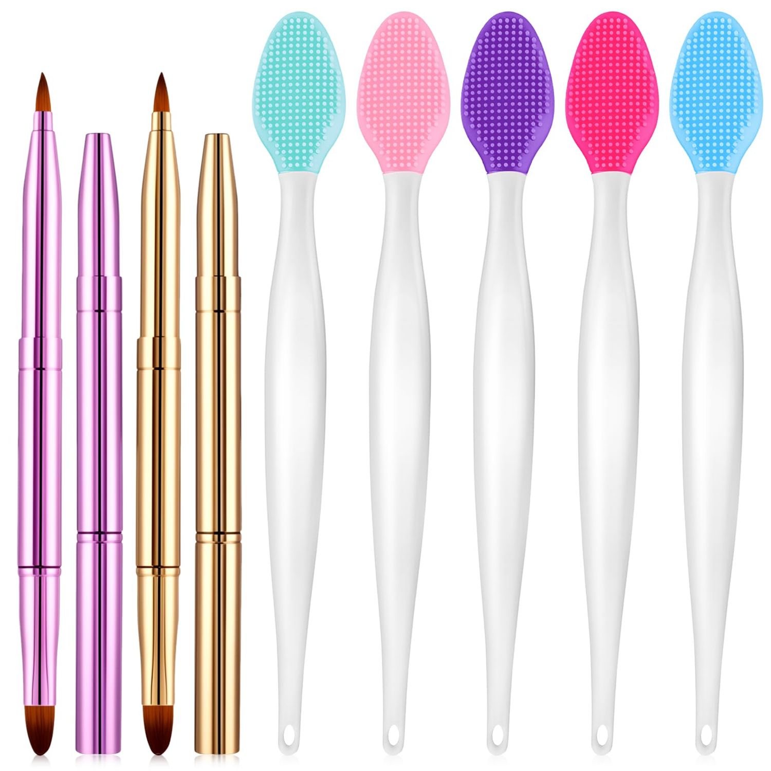7Pcs Retractable Lip Brush and Lip Scrub Exfoliator Brush Set, Double-Sided Silicone Lip Brush Tool Mini Exfoliating Brush for Lipstick Lip Gloss Fuller Lip Appearance