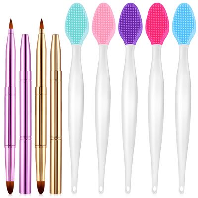7Pcs Retractable Lip Brush and Lip Scrub Exfoliator Brush Set, Double-Sided Silicone Lip Brush Tool Mini Exfoliating Brush for Lipstick Lip Gloss Fuller Lip Appearance