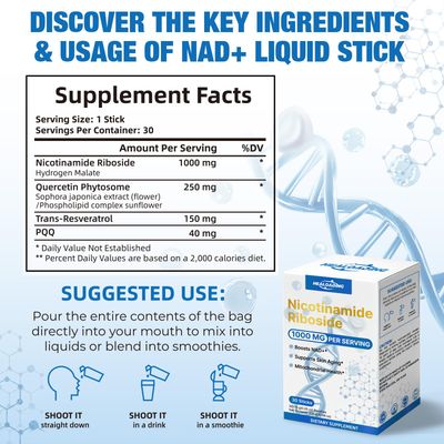 HEALOADING Liquid NAD Supplements for Women: Nicotinamide Riboside Resveratrol Supplements 1000MG with PQQ, NAD Supplement Strawberry Flavor Drink for Support Skin Aging, Energy and Focus - 30 Sticks