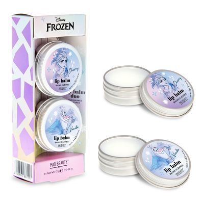 MAD Beauty Disney Frozen Lip Balm Set Duo Olaf &amp; Elsa Tin Box, Cherry &amp; Vanilla Lip Balms, Scented, Fragranced, Cute Skincare Gift for Women and Girl
