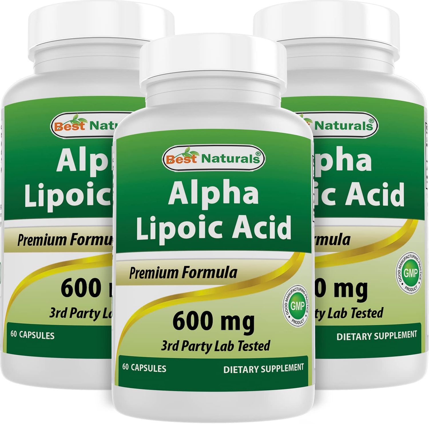 Best Naturals Alpha Lipoic Acid 600 mg 60 Capsules - ALA Powerful Antioxidant (60 Count (Pack of 3))