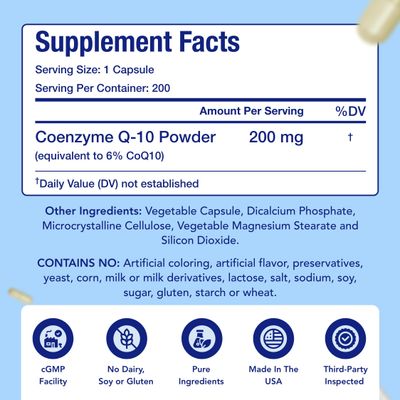NasaBeahava CoQ10 200mg Capsules | Vegan Friendly Coenzyme Q10 200mg from Easy Absorption Ubiquinone Supplement for Skin Heart and Energy Support | Made in The USA in cGMP Facilities (400 Servings)
