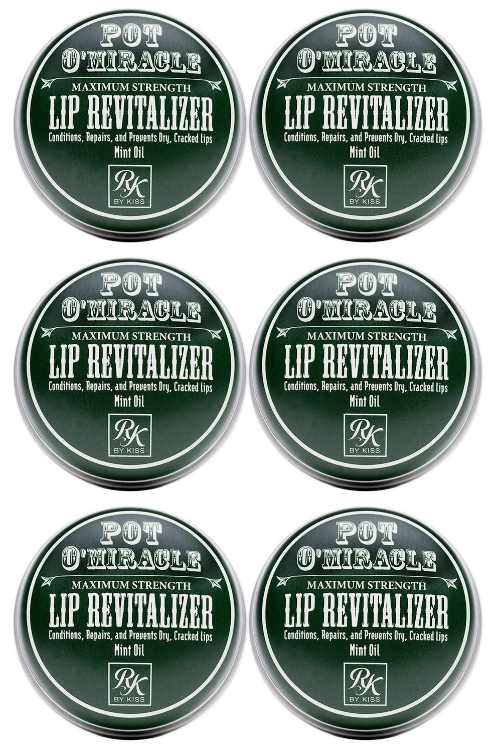 Ruby Kisses Pot O&#39; Miracle Maximum Strength Lip Revitalizer Lip Balm (Mint-6 Pack)