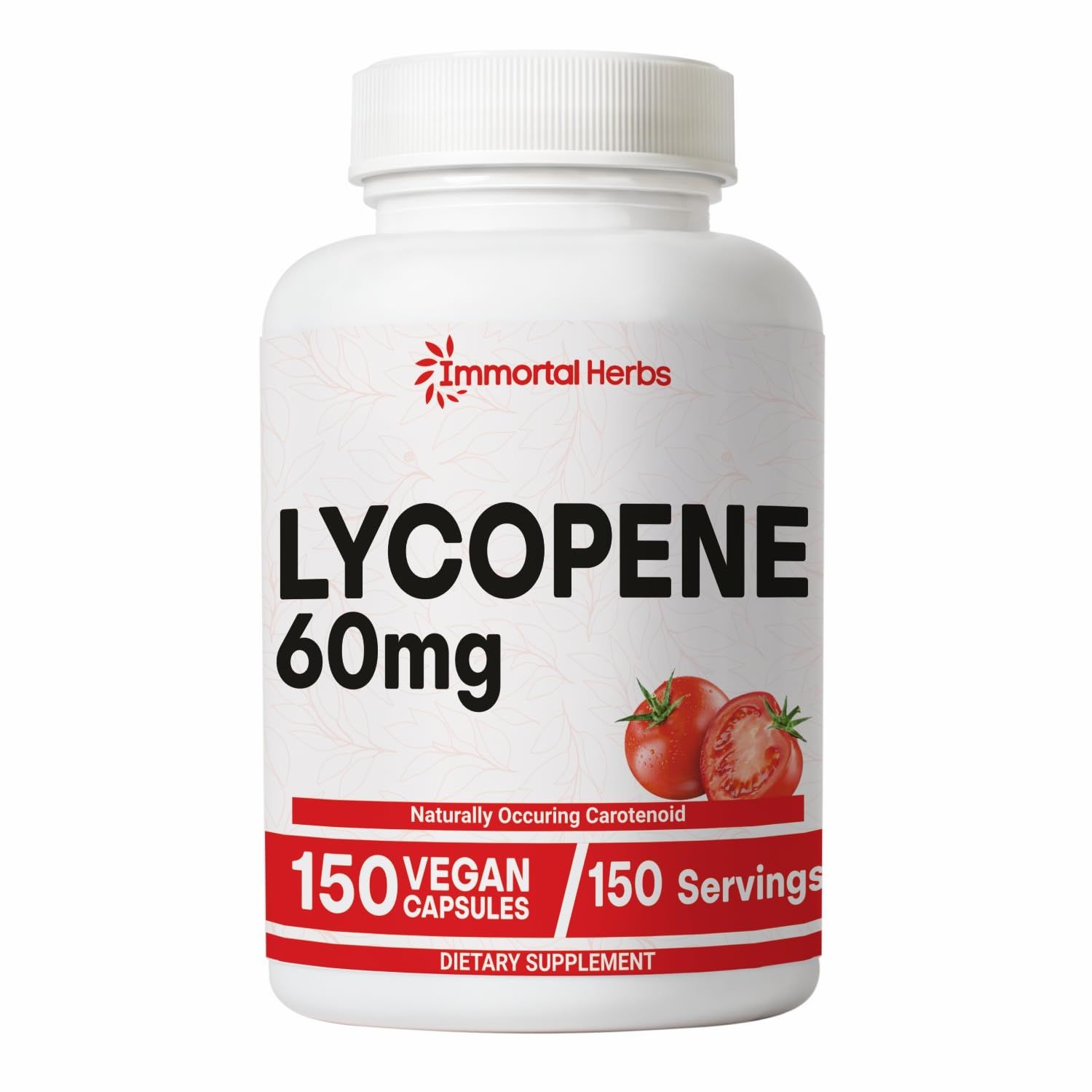 Immortal Herbs Lycopene Supplement for Men 60mg, 150 Capsules, Natural Tomato Extract Powder for Skin, Heart &amp; Immune Support, 100 Veg Lycopene Complex, Non-GMO and Gluten Free Carotenoid Supplement