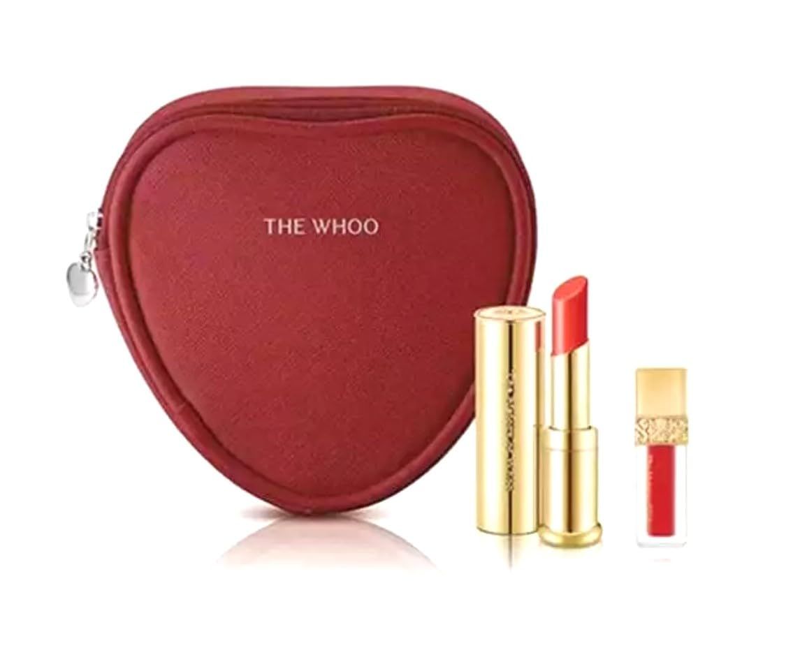 Korea Makeup Product_The Whoo Glow Lip Balm Special Set. Color: Red SPF10 3.3g &amp; Velvet Liquid Lip Rouge No.45 Royal Red 2.1g - Long Lasting, Lips Moisturizing