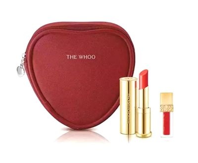 Korea Makeup Product_The Whoo Glow Lip Balm Special Set. Color: Red SPF10 3.3g &amp; Velvet Liquid Lip Rouge No.45 Royal Red 2.1g - Long Lasting, Lips Moisturizing