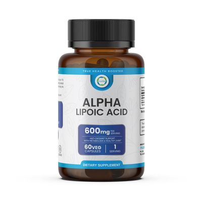 TrueMed Alpha Lipoic Acid 600mg High Potency Antioxidant Supplement for Energy Production, Cellular Health, Immune Support, Skin Health, Healthy Aging, and Metabolism Antioxidant 60 Capsules