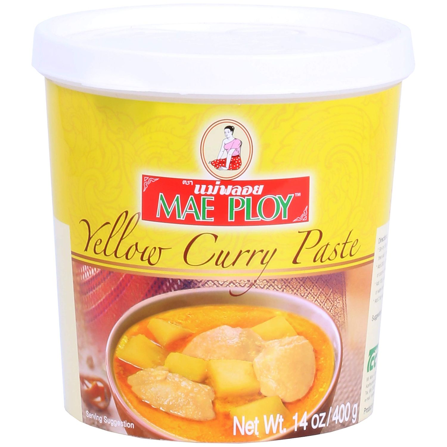 Mae Ploy Thai Yellow Curry Paste for Restaurant-Quality Curries, Aromatic Blend of Herbs, Spices &amp; Shrimp Paste, No MSG, Preservatives or Artificial Coloring (14oz Tub)