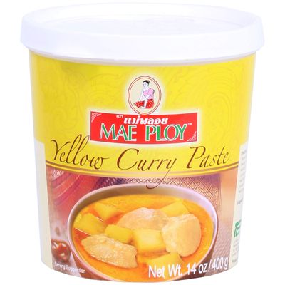 Mae Ploy Thai Yellow Curry Paste for Restaurant-Quality Curries, Aromatic Blend of Herbs, Spices &amp; Shrimp Paste, No MSG, Preservatives or Artificial Coloring (14oz Tub)