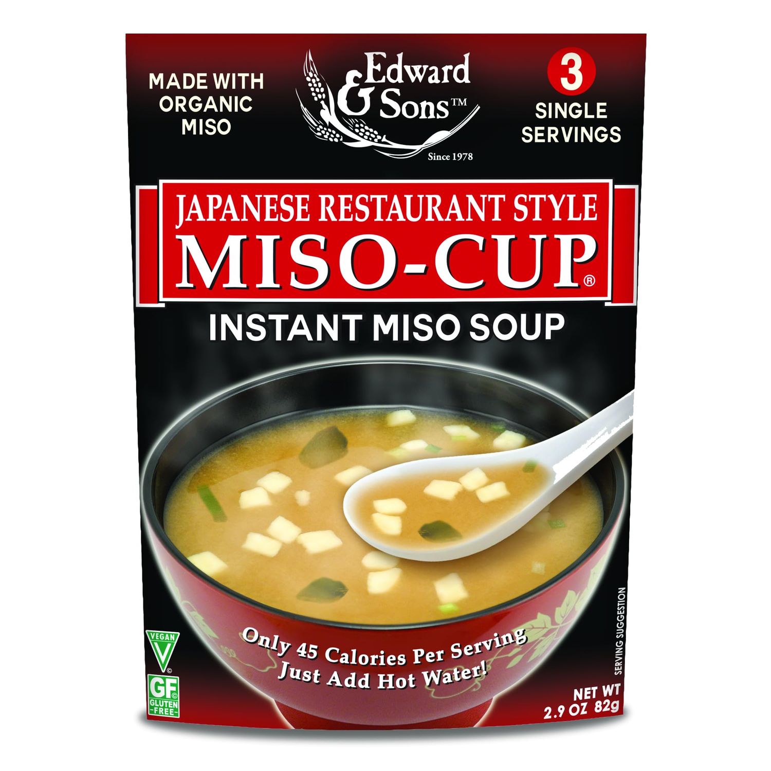 Edward &amp; Sons Japanese Restaurant Style Miso-Cup - Instant Miso Soup Packets, Golden Vegetable Soup, Instant Soup Packets - 2.9 Ounce (Pack of 6)