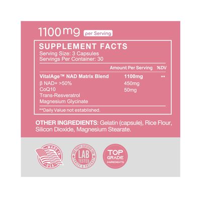 VHC NAD Supplement,NMN Alternative Liposomes with CoQ10, Trans-Resveratrol,D-Ribose for Women &amp; Men,Supports Cellular Renewal,Energy Anti-Aging,Focus,90 Capsules