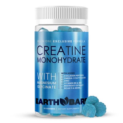 Earth Bare Creatine Monohydrate and Magnesium Gummies for Adults | Beta Alanine, Collagen Peptides, L-Arginine, B Vitamins | 60 Gummies