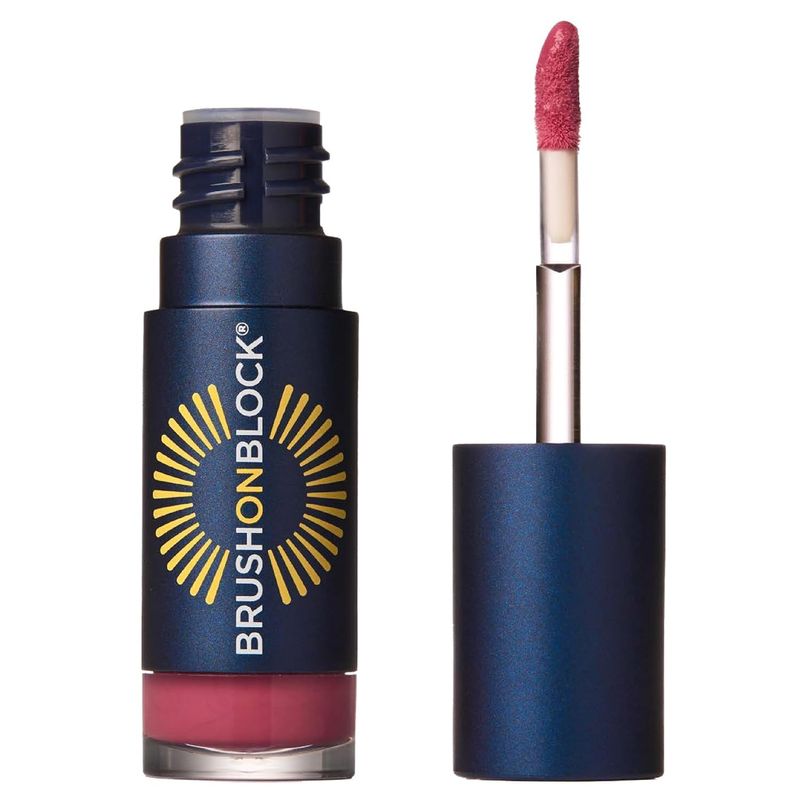 Brush On Block Sun Shine Protective Lip Oil SPF 30, Mineral Protection from UVA/UVB &amp; Blue Light, Hydrating, Cruelty-Free, Gluten-Free, &amp; Vegan, Peony