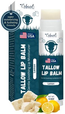 Beef Tallow Lip Balm - Natural Tallow Beeswax Chapstick - Hydrating Moisturizer Grass Fed Bison Tallow Balm Lip Care - Soothes Chapped, Dry Lips, Sensitive Skin - Long Lasting &amp; Vitamin Rich USA-Made