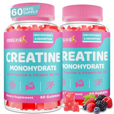 Creatine Monohydrate Gummies, Creatine for Women, Creatine Pre Workout Chewables Supplement with Taurine &amp; B6 - for Muscle, Recovery, Strength, Energy &amp; Endurance and Performance - 120 Count