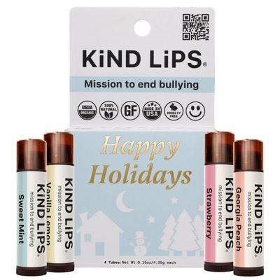 Kind Lips Holiday Variety Lip Balm 4-Pack - USDA Organic, Natural Chapstick Alternative Gift Set | Gluten-Free, Cruelty-Free