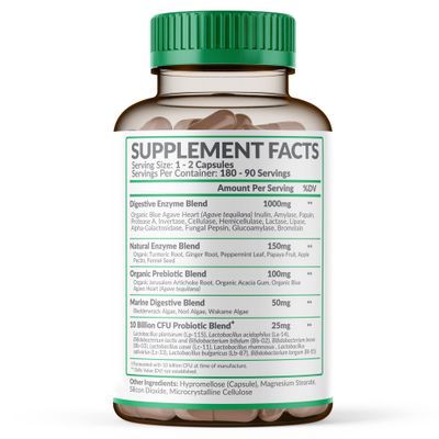 Wholesome Wellness Digestive Enzymes 1000MG Plus Prebiotics &amp; Probiotics Supplement, 180 Capsules, Organic Plant-Based Vegan Formula for Digestion &amp; Lactose with Amylase &amp; Bromelain,3-6 Months Supply