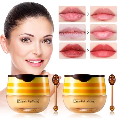 2 PCS Honey Lip Balm Pot, Honey Lip Mask, Reduces Lines, Hydrate &amp; Moisturizing Skin Care, Prevention Dry Cracked Lips Repair Treatment
