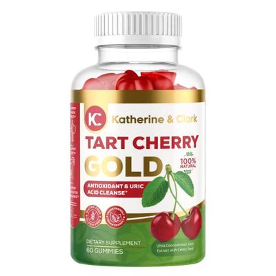 Katherine &amp; Clark Tart Cherry Gold Montmorency Gummies - Tart Cherry Extract Gummies with Celery Seed - Promotes Healthy Uric Acid Levels to Support Joint Relief - Vegan Made in The USA - 60 Count