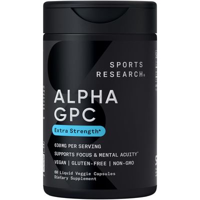 Sports Research Alpha GPC 630mg - Extra Strength Cognitive &amp; Focus Support for Women and Men - Vegan Certified Non-GMO Gluten Free - 60 Liquid Veggie Capsules