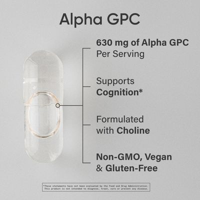 Sports Research Alpha GPC 630mg - Extra Strength Cognitive &amp; Focus Support for Women and Men - Vegan Certified Non-GMO Gluten Free - 60 Liquid Veggie Capsules
