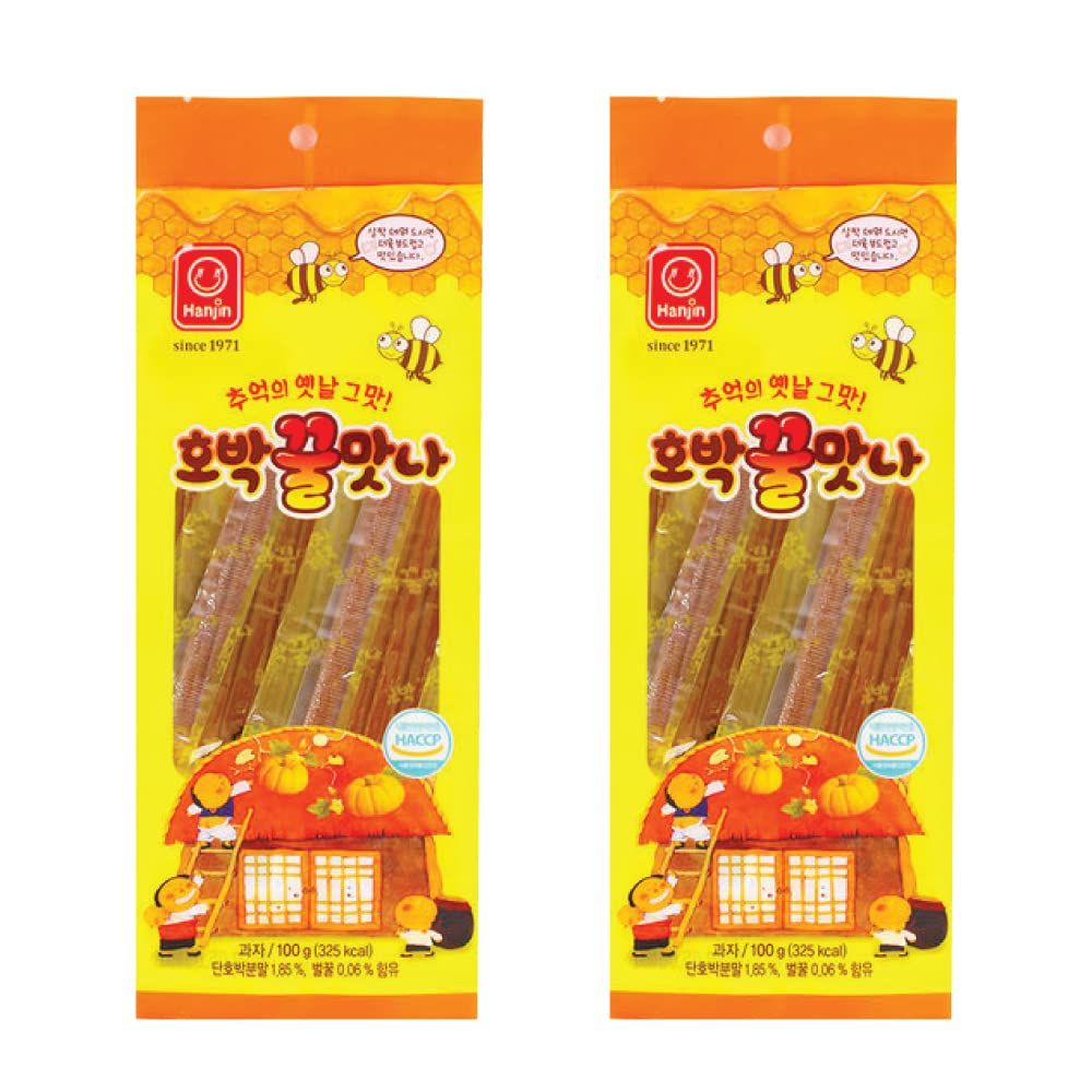Hobak Kkulmatna Jjondigi - Pumpkin Honey Flavor Sweet Korean Snack, Old Taste of Memories 100g x 2 Pack