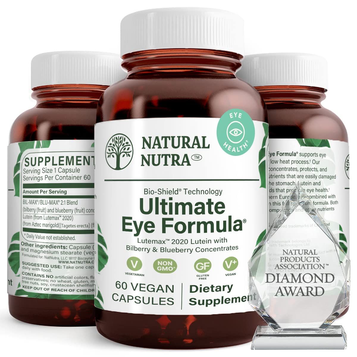 Natural Nutra Ultimate Eye Health Vitamins, Supplement, Improves Night Vision and Day Vision, Support Eye Health, Promote Ability to See Colors, Non GMO, Gluten Free, Bilberry Extract, 60 Capsules
