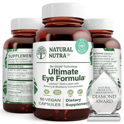 Natural Nutra Ultimate Eye Health Vitamins, Supplement, Improves Night Vision and Day Vision, Support Eye Health, Promote Ability to See Colors, Non GMO, Gluten Free, Bilberry Extract, 60 Capsules