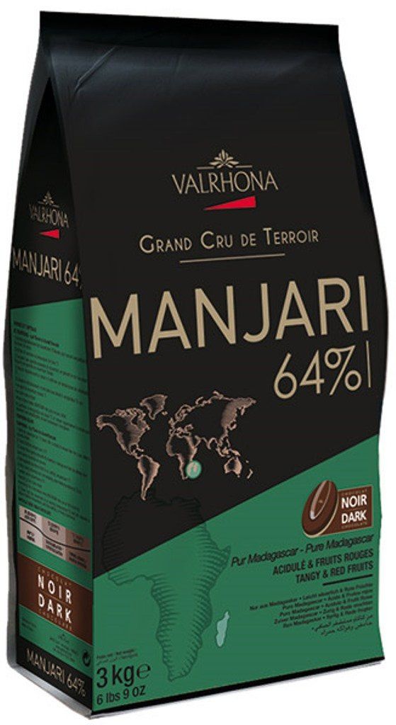 Valrhona Dark Chocolate - 64 Cacao - Manjari Grand Cru - 6 lbs 9 oz bag of feves