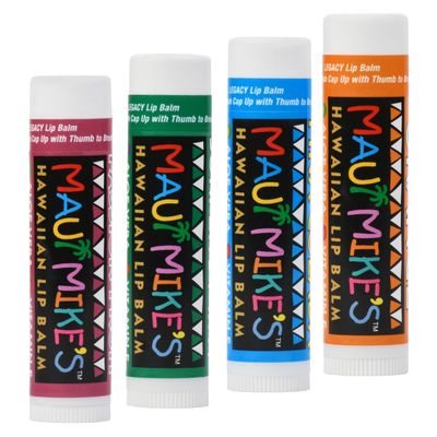 MAUI MIKE&#39;S BEST LIP BALM Assorted (4 pack) Pina Colada,Passion Fruit,Surfer&#39;s Mint,Orange. Vitamin E,Aloe Vera,Beeswax. Best Tasting Lip Balm. Non Waxy. Glides on Smooth Like the Perfect Wave.