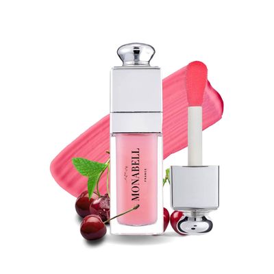 Monabell France Hydrating Lip Glow Oil - Plumping Lip Oil Gloss Tinted for Lip Care and Dry Lips, Non Sticky &amp; Fresh Texture, Shiny and Moisturizing (Cherry)
