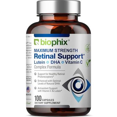 biophix Retinal Support Maximum Strength Complex Formula 100 Capsules - Zinc Vitamin C E Lutein DHA Omega-3 Astaxanthin Hyaluronic Acid - Supports Eye Vision Health