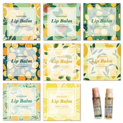 CRASPIRE 80Pcs 8 Styles Lip Balm Sticker - Lemon Fruits Green Leaf Self-Adhesive Homemade Labels - Vintage Square DIY Stickers for Containers, Cosmetics, Lipsticks