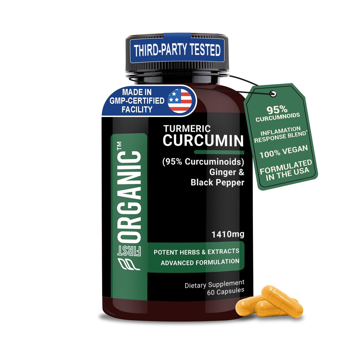 Turmeric Curcumin &amp; Ginger Complex 1410mg - 60 Capsules - Joint &amp; Digestive Support with Black Pepper for Enhanced Absorption - Third-Party Tested, Vegan, Non-GMO, Gluten-Free