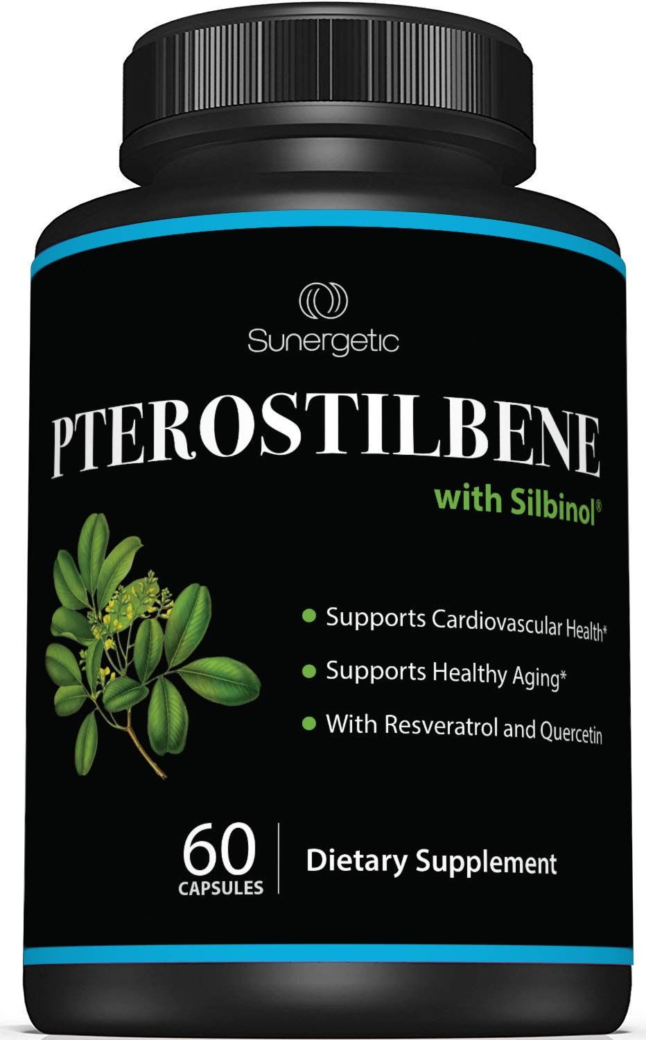 Premium Pterostilbene Supplement - Pterostilbene with Resveratrol &amp; Quercetin - Supports Healthy Aging - Natural Source Pterostilbene 100mg per Serving - 60 Capsules