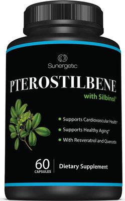 Premium Pterostilbene Supplement - Pterostilbene with Resveratrol &amp; Quercetin - Supports Healthy Aging - Natural Source Pterostilbene 100mg per Serving - 60 Capsules