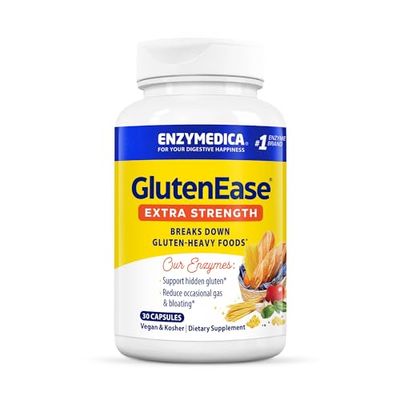 Enzymedica, GlutenEase Extra Strength, Maximum Potency Digestive Enzymes, Supports Gluten &amp; Casein Intolerance, 30 Count