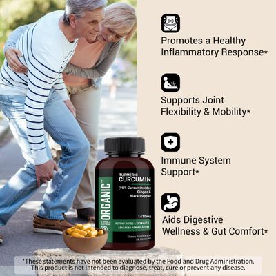 Turmeric Curcumin & Ginger Complex 1410mg - 60 Capsules - Joint & Digestive Support with Black Pepper for Enhanced Absorption - Third-Party Tested, Vegan, Non-GMO, Gluten-Free