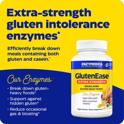 Enzymedica, GlutenEase Extra Strength, Maximum Potency Digestive Enzymes, Supports Gluten &amp; Casein Intolerance, 30 Count