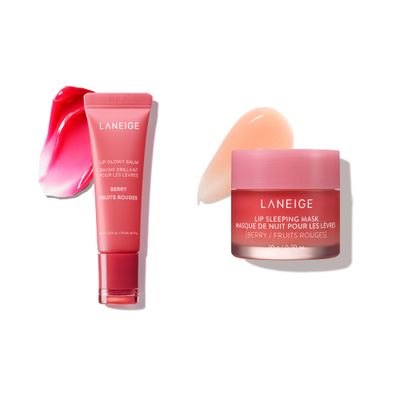 LANEIGE Day &amp; Night Berry Lip Duo: Lip Sleeping Mask and Lip Glowy Balm with Vitamin C, Shea &amp; Murumuru Butter for Hydrating Dry, Flaky Lips