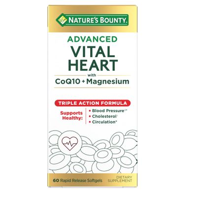 Nature&#39;s Bounty Advanced Vital Heart with CoQ10 Magnesium, Antioxidant, Supports Healthy Blood Pressure, Cholesterol, Circulation, Triple Action Formula, CoQ10, Magnesium Supplement, 60 Softgels