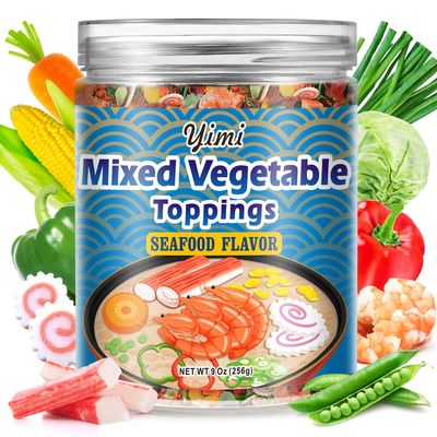 Yimi Dried Seafood Ramen Toppings Mix, 10 Kinds Dehydrated Vegetables | Freeze Dried Shrimp | Narutomaki Fish Cake | Imitation Crab, Ramen Bae Toppers, Ideal for Noodles