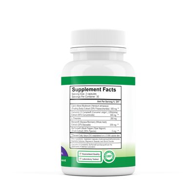 Axis Natural Nootropic Supplement with Curcumin C3 Complex, Bacopin, and Lion's Mane Extract - Brain &amp; Gut Health Support, Focus, Energy, Stress Relief - 60 Capsules, All-Natural, Med Free Living (1)
