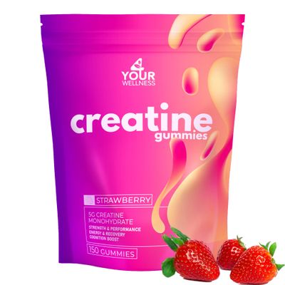 4 Your Wellness Creatine Monohydrate 5000mg Gummies for Men and Women, Boost Strength, Cognition, Endurance and Focus, Anti-Melting, Vegan, Gluten-Free &amp; Non-GMO Formula (150-Pack, Strawberry)