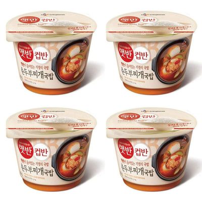 Cupbahn Korean Pre-Cooked Meal with White Rice - 25 Taste by Hetbahn (Soft Tofu Stew, 4 Bowls)