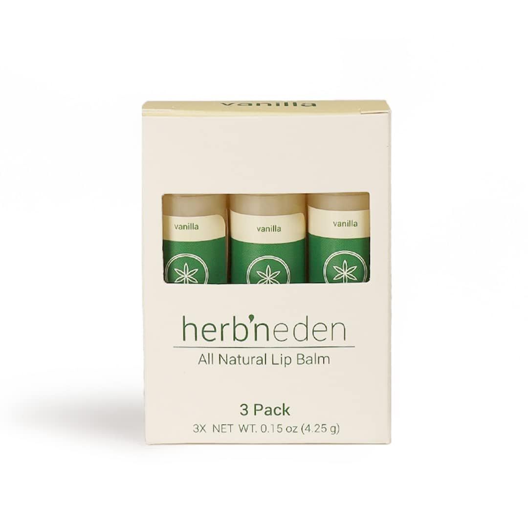 HerbN Eden Vanilla Lip Balm Pack of 3 | Moisturizing and Soothing for Dry, Chapped Lips | 100 Natural Ingredients | Essential Oils