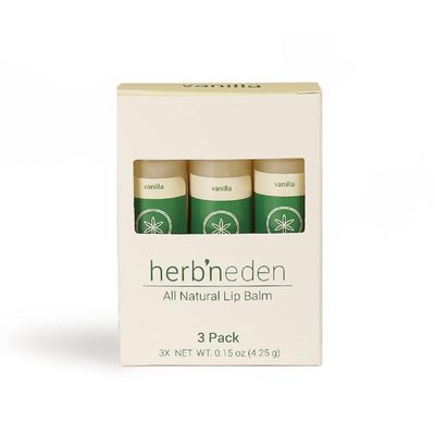 HerbN Eden Vanilla Lip Balm Pack of 3 | Moisturizing and Soothing for Dry, Chapped Lips | 100 Natural Ingredients | Essential Oils