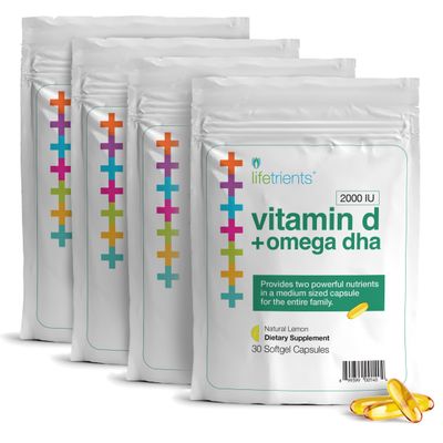 Lifetrients - Premium Omega-3 Fish Oil &amp; Vitamin D3 Softgel Capsules - 375mg DHA Boost 2000 IU - Zesty Lemon Flavor Fish Oil Supplements for Women and Men - USA Made - Heart &amp; Brain Health - 4-Pack